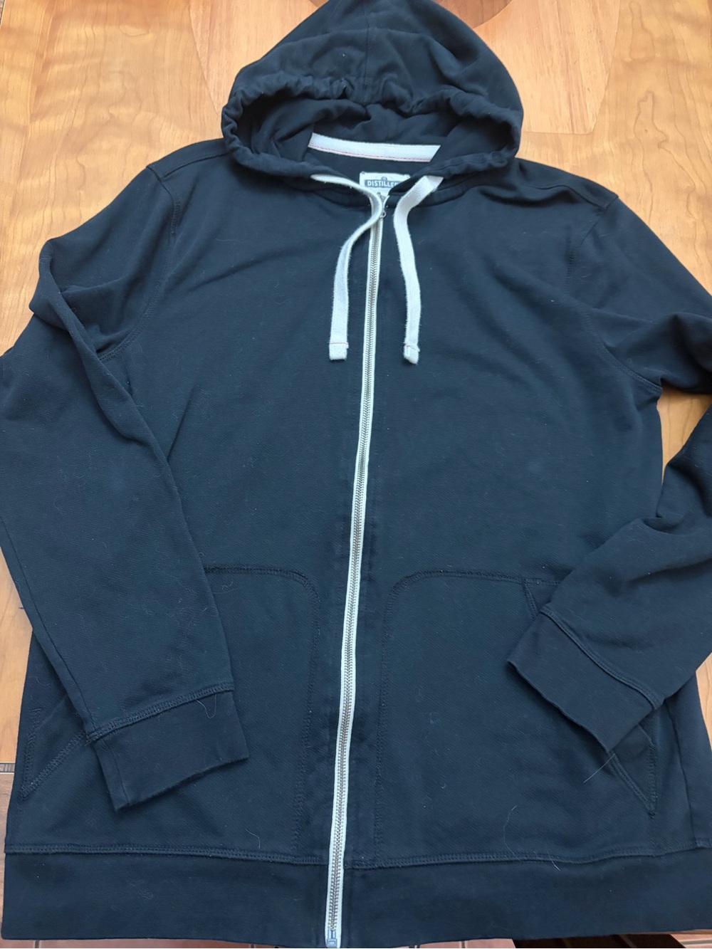 Men's Black Zip-Up Hoodie Sweatshirt with Contrast Drawcords